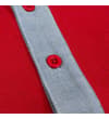 Thumbnail Close-up of chambray placket with red buttons.