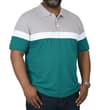 Thumbnail Teal, white and grey colour block polo shirt worn front view.
