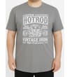 Thumbnail Grey tall T-shirt worn, front view with vintage hot rod print.