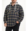 Thumbnail Dusty blue checked hooded flannel shirt, front worn view.