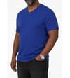 Thumbnail Royal blue V-neck T-shirt worn, angled front view.