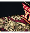 Thumbnail Sleeve and front print detail on black T-shirt.