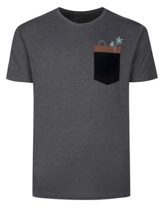 Bigdude Palm Pocket Crew Neck T-Shirt Charcoal Black