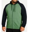 Thumbnail Green and navy full zip hoody shown on a model.