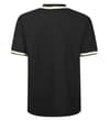 Thumbnail Black polo shirt with tipped collar and sleeves, back view.