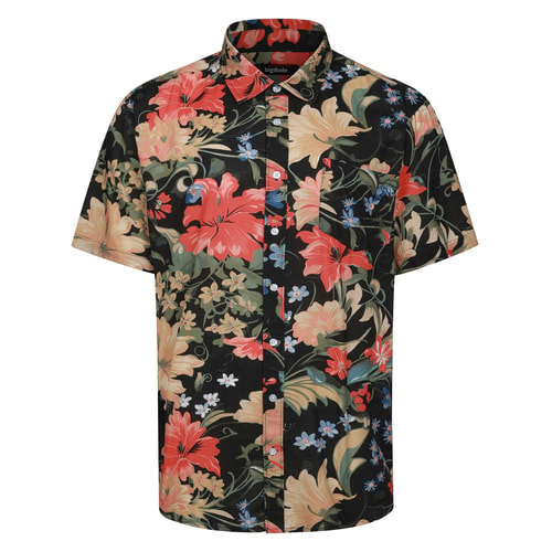 Bigdude Classic Floral Short Sleeve Shirt Black Tall