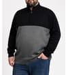 Thumbnail Model wearing the black and charcoal half zip knitted jumper.
