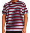 Thumbnail Front worn view of burgundy striped T-shirt with chest pocket.