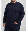 Thumbnail Navy long sleeve crew neck T-shirt on model.