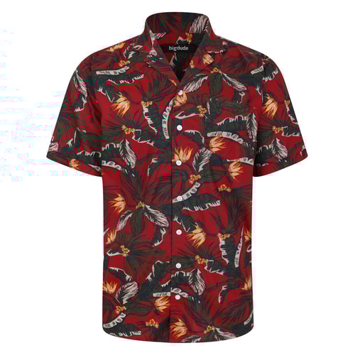 Bigdude Tropical Trees Viscose Relaxed Collar Shirt Pepper Red