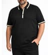 Thumbnail Model wearing black tipped polo shirt with short sleeves.
