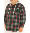 Thumbnail Model wearing green and red checked hooded shirt, angled view.