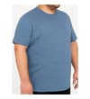 Thumbnail Blue space dye crewneck T-shirt on model, angled view.