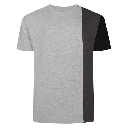 Front view of grey colour block crew neck T-shirt.