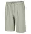 Thumbnail Olive pleated jogger shorts angled front view.