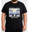 Thumbnail Black graphic T-shirt shown worn, front view.