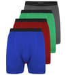 Thumbnail Four boxer briefs in blue, red, green, and gray, angled stack.