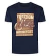 Thumbnail Navy tall T-shirt front view with large Freedom motorcycle print.