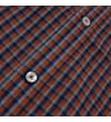 Thumbnail Close-up of brown check shirt placket, buttons and chest pocket.