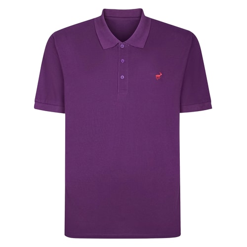 Front view of the plum purple short sleeve polo shirt.