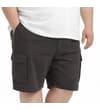 Thumbnail Charcoal cargo shorts worn, front upper view.