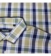 Thumbnail Close-up of collar on cream and blue check shirt.