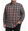 Thumbnail Charcoal checked long sleeve shirt worn, front view.