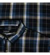 Thumbnail Close-up of collar on black and blue check shirt.