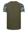 Thumbnail Back view of khaki raglan T-shirt with blue-grey camo sleeves.