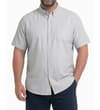 Thumbnail Grey short sleeve Oxford shirt worn, front view with chest pocket.