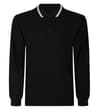 Thumbnail Front view of black long sleeve polo with tipped collar.
