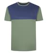 Thumbnail Front view of sage green and navy panelled T-shirt.
