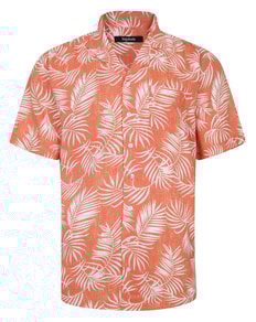 Bigdude Leaves Viscose Relaxed Collar Shirt Orange Tall