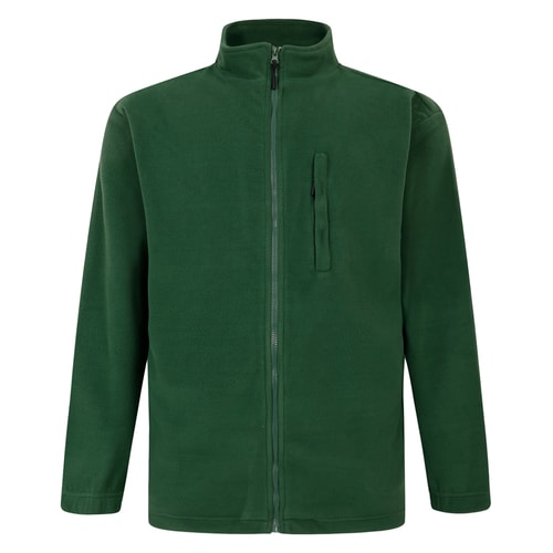 Dark green fleece jacket front view.