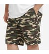 Thumbnail Khaki camouflage jogger shorts worn, front angled view.