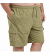 Thumbnail Khaki cargo swim shorts worn, angled front view.
