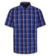 Thumbnail Front view of bright blue checked short sleeve shirt.