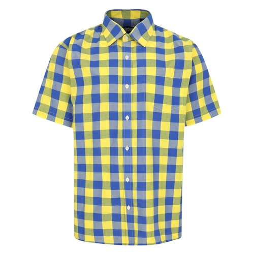 Bigdude Checked Poplin Short Sleeve Shirt Yellow/Blue