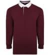 Thumbnail Burgundy long sleeve rugby shirt with white collar, front view.