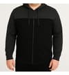 Thumbnail Black and charcoal colour block zip hoody, front view.