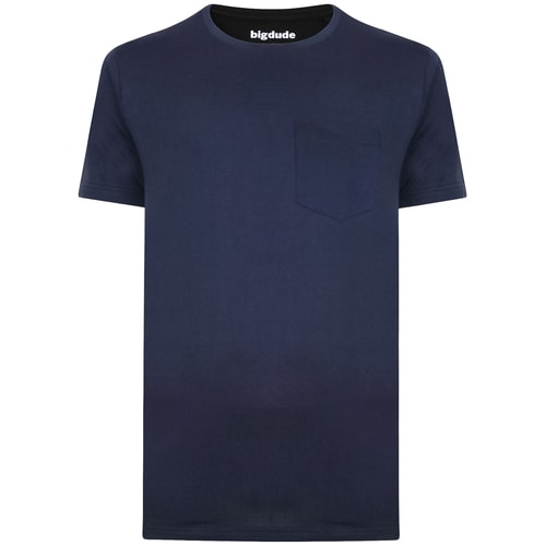 Navy crew neck T-shirt with chest pocket, front view.