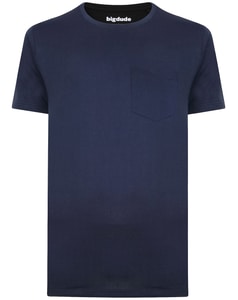 Bigdude Plain Crew Neck T-Shirt With Pocket Navy
