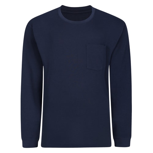 Navy long sleeve waffle T-shirt front view flat lay.