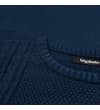 Thumbnail Close-up of the ribbed crew neck on the navy sweatshirt.