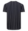 Thumbnail Back view of black T-shirt with white pinstripes.