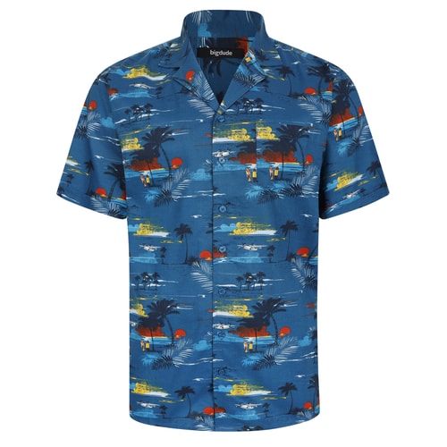 Bigdude Island Viscose Relaxed Collar Shirt Deep Blue