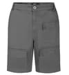 Front view of charcoal utility shorts with cargo pockets.