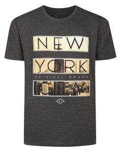 Bigdude New York Print T-Shirt Charcoal Tall