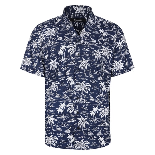 Bigdude Tropical Trees Viscose Relaxed Collar Shirt Blue Tall