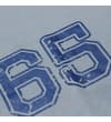 Thumbnail Close-up of blue 65 chest print on light blue fabric.